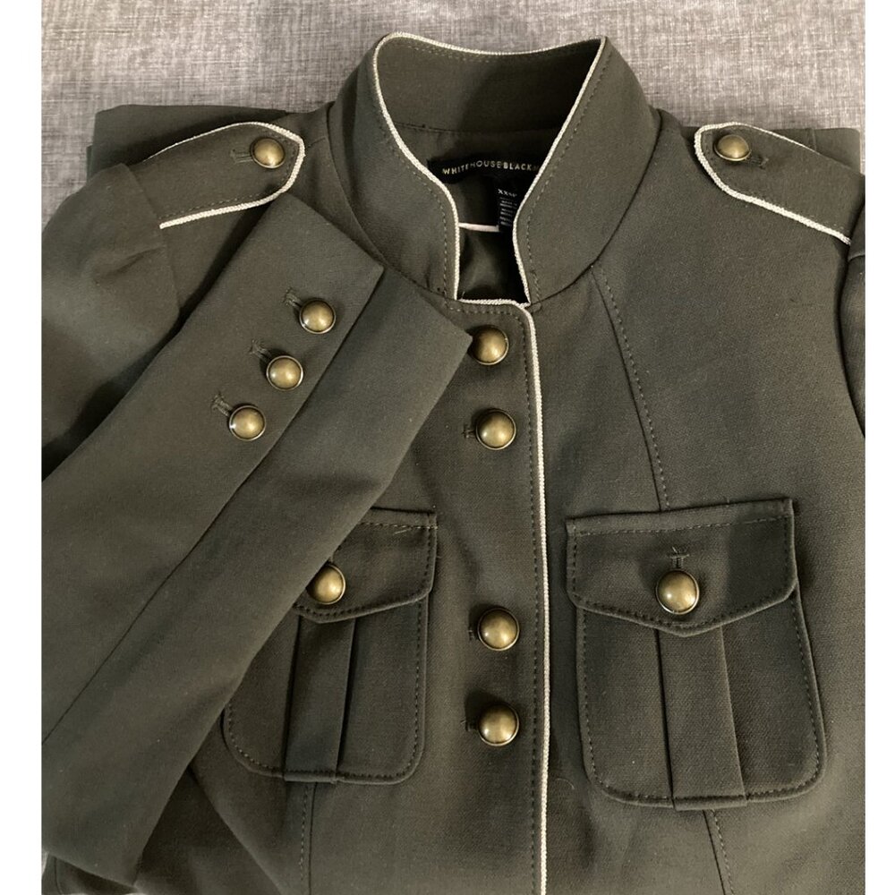 White House Black Market Ladies Olive Military Jacket Size XXSP Brass Buttons